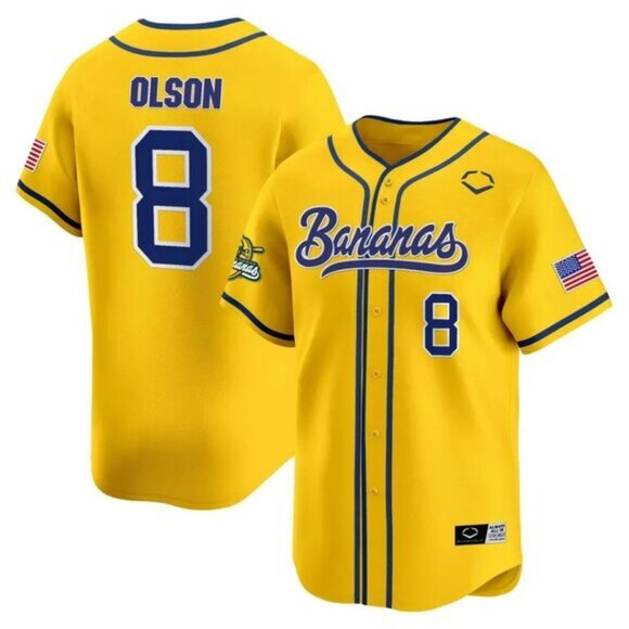 Other - Mens Youths Jackson Olson Savannah Bananas Yellow Jersey Stitched